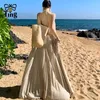 Vestidos de trabalho Tingfly Mulheres Moda de cor sólida plissada aberta para trás Top Long Skirt 2 Peças Conjuntos de roupas Boho Streetwear Roupfits