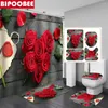 Douchegordijnen Liefde Rozen Bloemen Gordijn Badkamer Antislip Voetstuk Tapijt Wc Cover Badmatten Set Valentijnsdag Decoratie