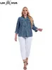 lih HUA chemise en jean grande taille pour femme printemps Fi chemise élégante pour chemise en coton tissé pour femme potelée R68W #