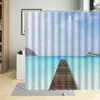 Shower Curtains Summer Day Seaside Vacation Landscape Curtain Sandy Beach Coconut Tree Blue Sky Chair Bathroom With Hook Waterproof