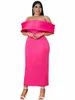 Ontinva Party Dres Plus Size 4xl Off Shoulder Fuchsia Sheath LG PROMイブニングカクテルウェディングゲスト女性52SA＃