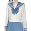 japanese Korean Style Cute Blue Sailor Set Women Seifuku Student JK Uniform Sailor Suit Cosplay Costumes Girls Pleated Skirt j5It#