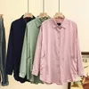 plus Size Women Shirt Casual Style Solid Color Bamboo Ray Lapel Blouses Early Spring Autumn Loose Tops x7Nv#