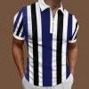 Polos pour hommes S Chemises pour hommes Stripe Print Zipper Turn Down Collar Blouse Tops à manches courtes Chemise Summer Top Camisas Hombremens Mensmens Dr Dhmib