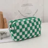 Sac à cosmétiques tricoté en damier pour femmes, sacs de maquillage en treillis de grande capacité, pochette de rangement multifonction à carreaux S90D #