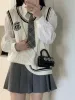 Col en V Femmes École Japonaise Cosplay Ensembles Pull d'hiver Coréen Lg Fille Manches À Tricoter Mignon Uniforme K9KO #