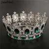 Grampos de cabelo Janevini estilo europeu coroas vermelhas e tiaras luxo cristal strass jóias de casamento nupcial redondo grande headpieces