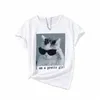 Femmes Carto T-shirts Été Mignon Chat Imprimé Respirant À Manches Courtes O-Cou Couple Streetwear Vêtements Lâches Plus Taille 58wy #