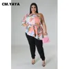 cm.yaya Plus Size Women Floral One Lg Sleeve Slim with Ses Asymmetrical Blouse and Shirt Top 2023 New Summer g2qd#