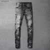 Jeans masculins Pear Denim Pantalon Old Washed Stretch Jeans New Retro Splatter Ink Jean Hombre Patch Street Bike TRIPLE TRIPLED TROURL2403