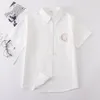2021 Женская футболка Harajuku Vintage Black White Lg с коротким рукавом однотонная рубашка большого размера плюс размер с отложным воротником JK Топы женские d5Ap #