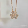 Designer Brand Hoge Versie Van Clover ketting vol met diamanten hanger 18k Rose Gold Flower Lucky Grass Collar Chain with Logo