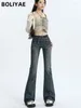 Jeans pour femmes Boliyae Belted Design Vintage Flare Femmes Y2K Mode Slim Denim Pantalon Harajuku Streetwear Taille Haute Pantalon à Jambes Larges