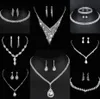 Värdefull laboratorium diamant smycken set sterling silver bröllop halsband örhängen för kvinnor brud engagemang smycken gåva x0ps#