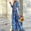 Basic Casual Dresses Summer Loose Boho Maxi Beach Dress Sexy Turn-down Collar Button Long Shirt Dress Women Spring Floral Print Pleated Party Dresses T240330