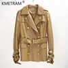 Trench-Coat en cuir véritable de mouton pour femme, veste élégante, à Double boutonnage, vêtements pour femmes, printemps-automne, 2024