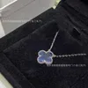 Designer Brand Van High Version Clover Necklace 925 Pure Silver Plated 18K Natural Peter Blue Shining Stone Live