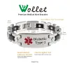 Strängar Wollet rostfritt stål Medical Alert Armband för kvinnor Medicinska varningssmycken 8 tum (20 cm) Laserdiabetiker typ 2 Bredd: 0,52 ''