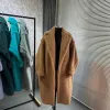 Fashion Classic Women's Ox horn button your Coat 2023 Autumn/Winter Mid length version profile Lapel Camel Wool Coat for Women