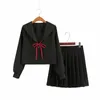 School Dres Japanese JK Uniforms 넥타이 애니메이션과 함께 검은 세일러 정장 고등 여학생 학생들을위한 DR 98YK#