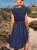 Podstawowe sukienki swobodne sukienki Summer Polka Dot Kobiety seksowne bandaż A-line midi Beach Sundress Button Casual Blue Slve Plated Sukienki 2023 T240330