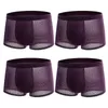 Cuecas 4pcs cor sólida gelo malha roupa interior masculina porta traseira japão