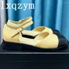 Casual Shoes 2024 Kvinnor äkta läder Mary Jane Flats Low Heels Buckle Strap Designer Round Toe Elegant Pumps Zapatillas Mujer