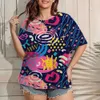 2023 Plus Size Women Tshirt Fun Graffiti Print Female Clothing Fi Summer Short Sleeve Top Casual O-Neck Tee Ladies Pullover u3hO#