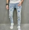 Neue männer Jeans Gestapelt Männer Streetwear Löcher Dünne Männliche Stilvolle Zerrissene Feste Beiläufige Hosen Hip Hop Dünne Denim Hosen