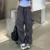 Spodnie towarowe kobiety retro odzież roboczą swobodne workowate proste spodnie mody szerokie kieszenie na nogi joggery spodnie Y2K Streetwear 240322