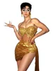 Gold Sparkly Hot Forage Proc Rhineste Femmes Dr Backl Stage Wear Dance Event Drag Queen Costume 57sb #