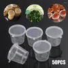 Copos descartáveis canudos 50pcs paleta de plástico pigmento pintura recipientes com caixa de alimentos transparente articulada tampas de copo de armazenamento de molho takeaway 25/30/40ml