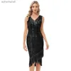 Urban Sexy Dresses BP Women Sequined 50s Sequin Party Dress Sleeveless V-Neck Tassel Decorat Wrap Hem Glitter Cocktail Wedding Guest YQ240330