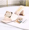 Ladies Sandals Cool Mop with Mid Heel Fashion Summer New Korean Version Square Toe Outer Wearing Slippers Womens Rhinestone Thick Heels One and A Half Line Mop A040