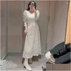 Urban Sexy Dresses Party Neploe Jacquard Bubble Sleeve Japanese Elegant Square Neck Vestido Feminino 2024 French Style Backless Lace U Dh9Ve