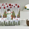 Rideaux de douche Rideau de Noël Hiver Bonhomme de neige Flocon de neige Arbre Rouge Camion Cloche Oiseau Boule colorée Décor de salle de bain