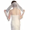 Crystal Bride Wedding Lace Appliced ​​Bridal Veils 1 Tier Kort höftlängd Veil Soft Tulle Hair Accores för kvinnor 18ZM#