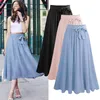 Casual Streetwear Plus Taille Lg Jupes Femmes Été Chiff Lace Up Bow Maxi Jupe Élégant Stretch Taille Haute Big Swing Faldas 99Xw #