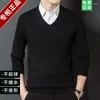 Men's Sweaters Men Pure Wool Knitting Pullovers Winter 2024 Long Sleeve V Neck Solid Color Jumpers Male Woolen Clothes Z12