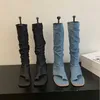 Hip Sommer Sandale Neue Damenschuhe Denim Clip Toe Innerer Erhöhungsabsatz Coole Damenstiefel 240228