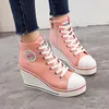 Scarpe casual con zeppa per donna 2024 Tela con cerniera laterale alta stringata da donna intensificazione da donna