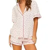 Accueil Vêtements Ensemble de pyjama d'été pour femmes imprimé coeur doux 2 pièces vêtements de détente costumes manches courtes chemises amples hauts et shorts vêtements de nuit