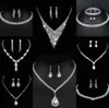 Wertvolles Labordiamant-Schmuckset Sterlingsilber-Hochzeits-Halsketten-Ohrringe für Frauen-Braut-Verlobungs-Schmuck-Geschenk m10g #