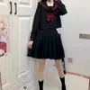 Femmes Orthodoxe Original Basic JK Uniforme Jupe Noir Rouge Trois Costume Marin Japonais Lg À Manches Courtes Costume Étudiant JKS x3hF #