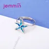 Anéis de cluster linda estrela do mar azul opala para mulheres presente de aniversário jóias de marca à venda dedo de alta qualidade