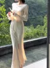 Casual Dresses Backless Long Women Sleeve Evening Dress Female French Elegant Vintage Wrap Ladies Slim Lace Up Vestidos