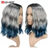 Peruker wignee ombre grå till blå syntetiska peruker mellersta del för kvinnor glueless wavy cosplay daglig värmebeständig naturligt kort hår