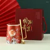 Mugs Chinese Style Ceramic Mug With Flower Pattern Vintage Floral Tea Cups Handles Gifts For Year's Mother's Day