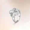 Designer High version Van K Gold Clover Ring Natural White Fritillaria Personality Lucky Flower Agate with Diamond Finger O UIL8