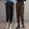 Kadın Pantolon 2024 Sonbahar/Kış Moda Kore Edition Peluş Poleece Longs Catırfed Spor Slack Sweatpants Kadın Giysileri